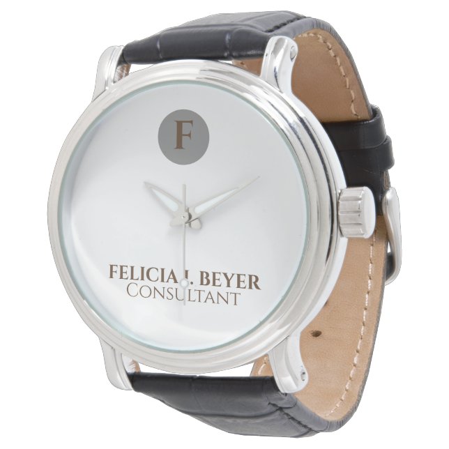 Minimalist Leather Custom Name Watch Design (Angled)