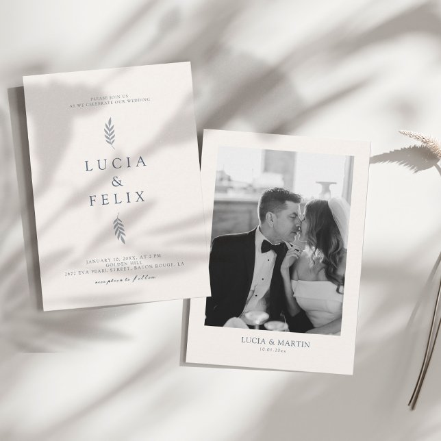 Minimalist Leaves Delicate Photo Wedding  Invitation (Creator Uploaded)