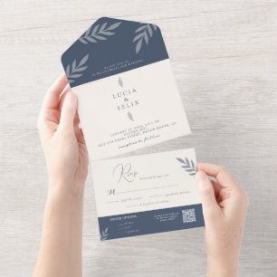 Minimalist Leaves Delicate Wedding All In One Invitation