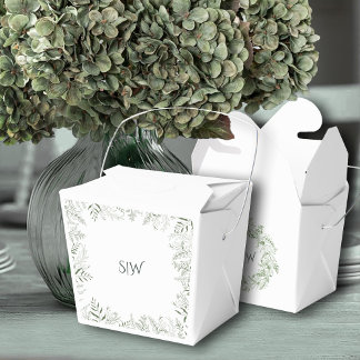 Minimalist Leaves Monogram Wedding Favor Boxes