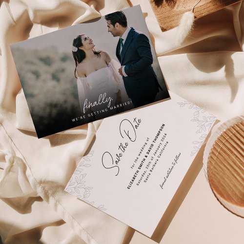 Minimalist Leaves  Photo Script Finally Wedding Save The Date