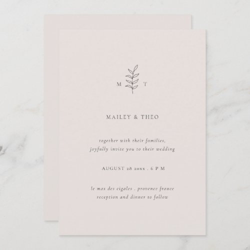 Minimalist Leaves Pink Black Wedding Invitation