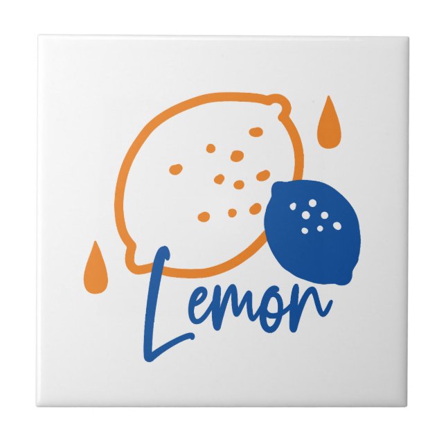 Minimalist Lemon Line Art – Modern Citrus Fruit Ceramic Tile (Front)