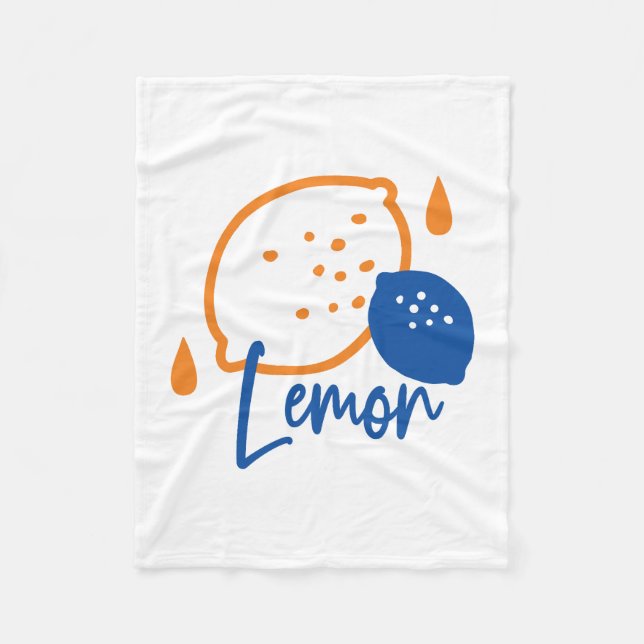 Minimalist Lemon Line Art – Modern Citrus Fruit Fleece Blanket (Front)