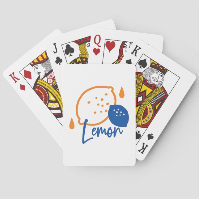 Minimalist Lemon Line Art – Modern Citrus Fruit Poker Cards (Back)