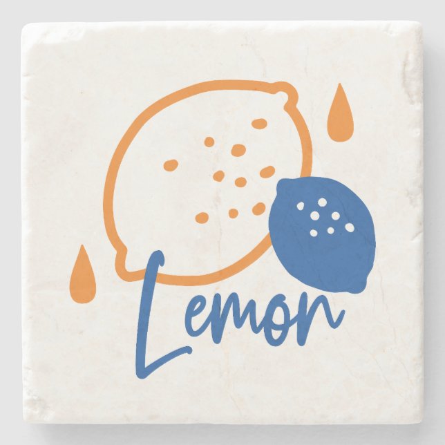Minimalist Lemon Line Art – Modern Citrus Fruit Stone Coaster (Front)