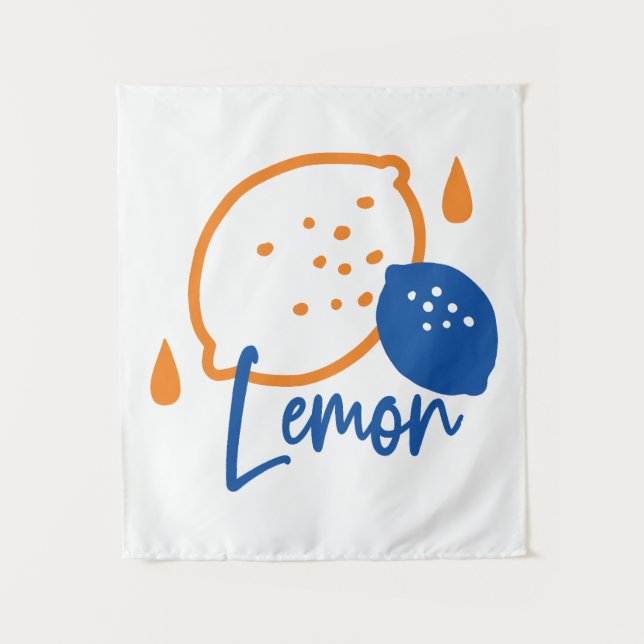 Minimalist Lemon Line Art – Modern Citrus Fruit Tapestry (Front)