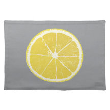 Minimalist Lemon Slice on Grey Cloth Placemat