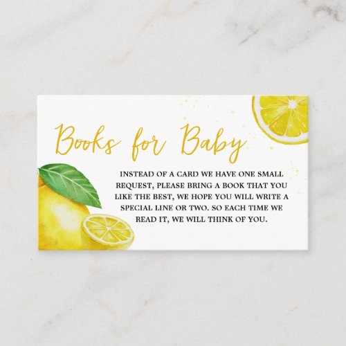 Minimalist Lemonade Baby Shower Books for Baby Enclosure Card