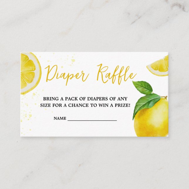 Minimalist Lemonade Baby Shower Diaper Raffle Enclosure Card (Front)