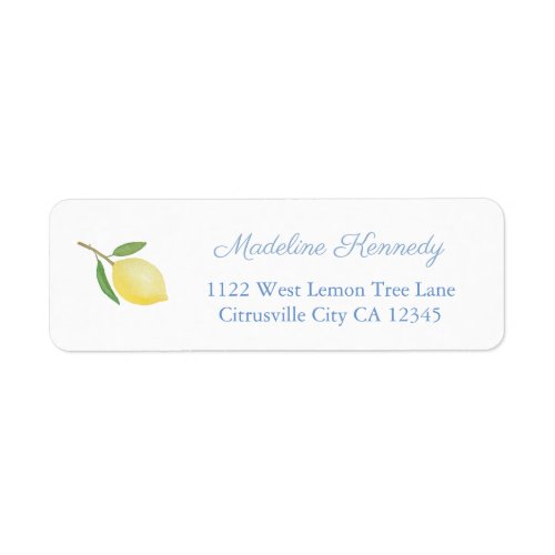 Minimalist Lemons Blue Text Return Address Label