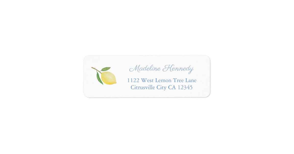 Minimalist Lemons Blue Text Return Address Label Zazzle