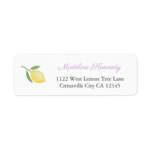 Minimalist Lemons Lilac Black Return Address Label