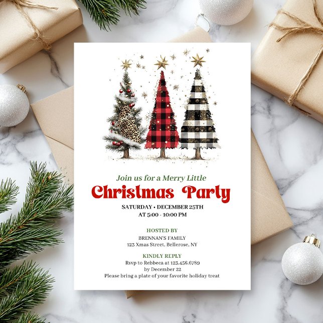 Minimalist leopard Christmas tree digital invites (Minimalist leopard Christmas tree digital invitation)