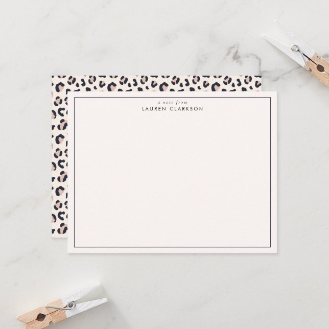 Minimalist Leopard Print Border Note Card (Front/Back In Situ)