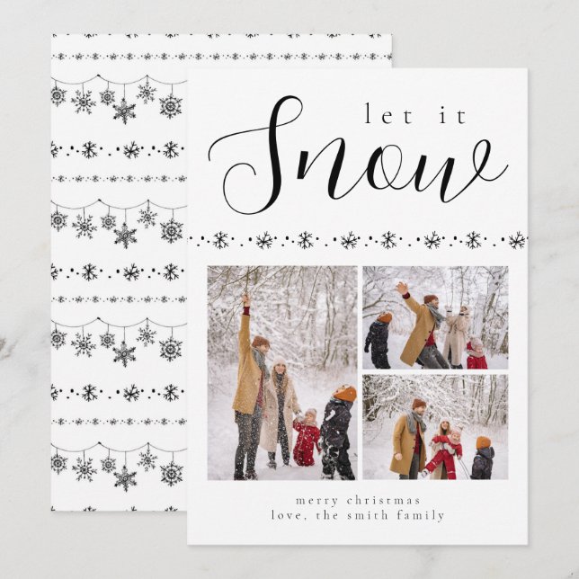 Minimalist Let it Snow Snowflake Christmas Photo  Holiday Card (Front/Back)