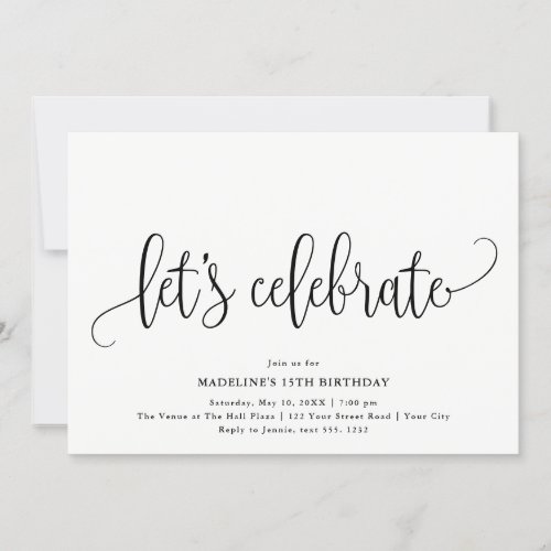 Minimalist Lets Celebrate Any Year Birthday Invitation