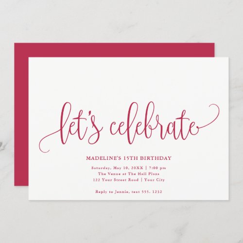 Minimalist Lets Celebrate Magenta Invitation