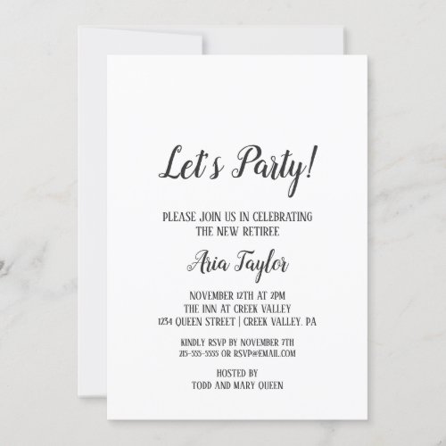 Minimalist Lets Party Retirement Party Invitation