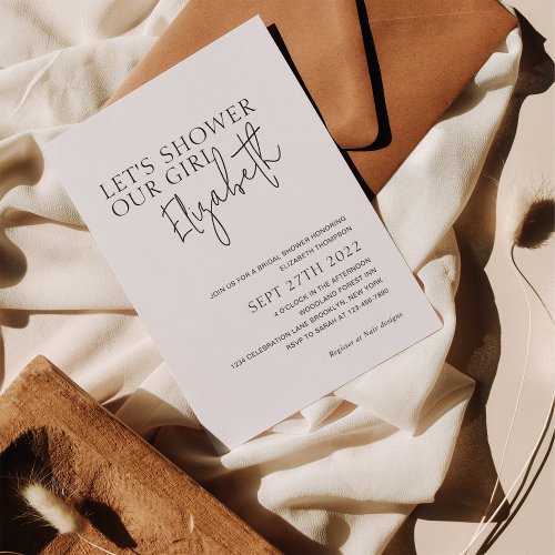 Minimalist Lets Shower Our Girl Bridal Shower Invitation