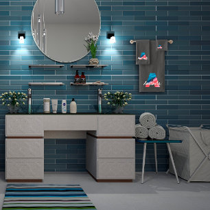 Minimalist letter A coral blue monogrammed grey Bath Towel Set