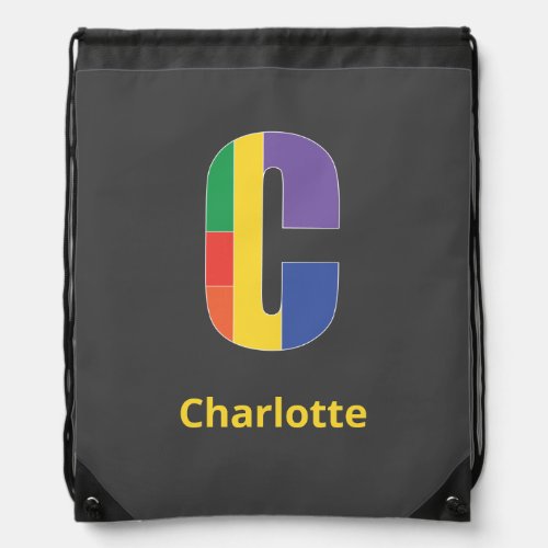 Minimalist Letter colorful geometric Monogram Drawstring Bag