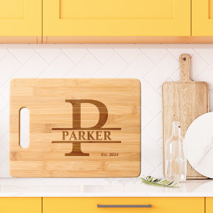 Minimalist Letter P Monogram Custom Name Etched Engraved Cutting Board