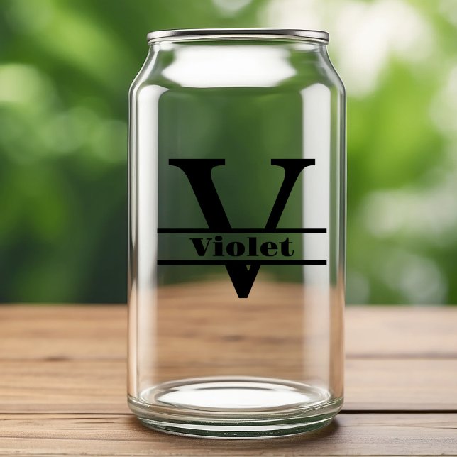 Minimalist Letter V Monogram and Custom Name Can Glass (Creator Uploaded)
