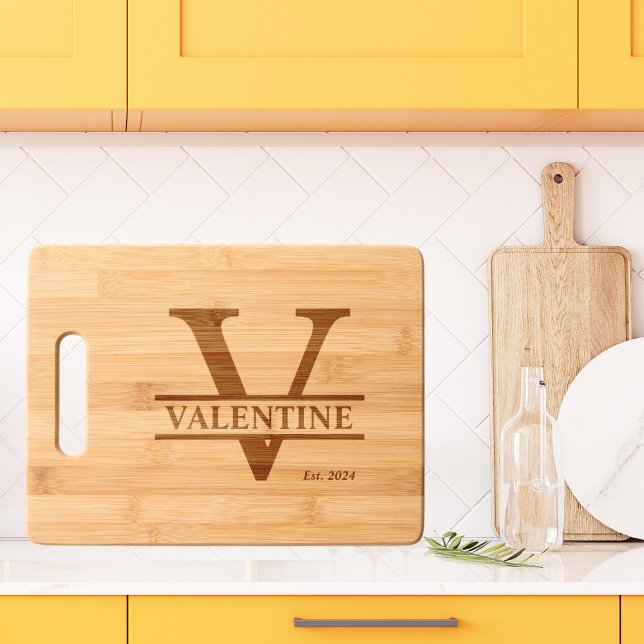 Minimalist Letter V Monogram Custom Name Etched Engraved Cutting Board (Creator Uploaded)