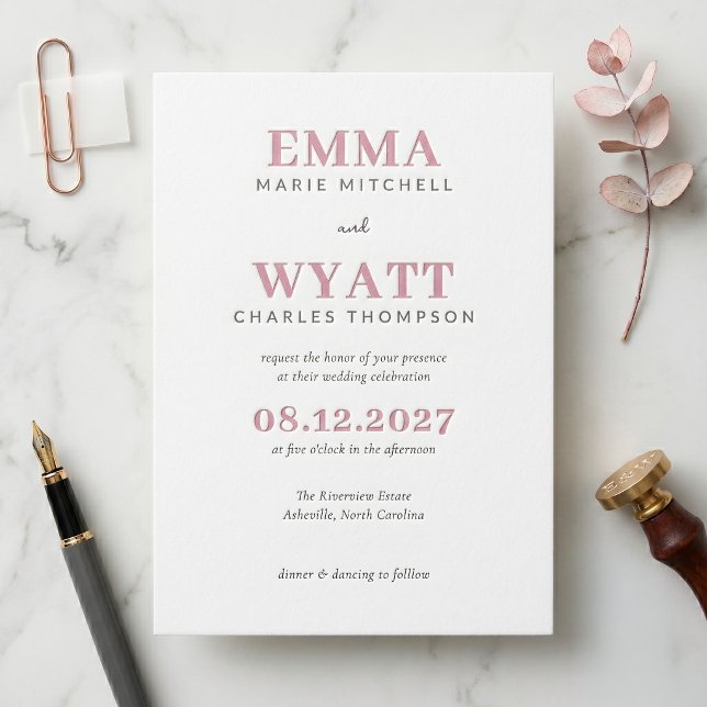 Minimalist Letterpress Wedding Invitation (Creator Uploaded)