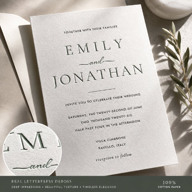 Minimalist Letterpress Wedding Invitation (Creator Uploaded)