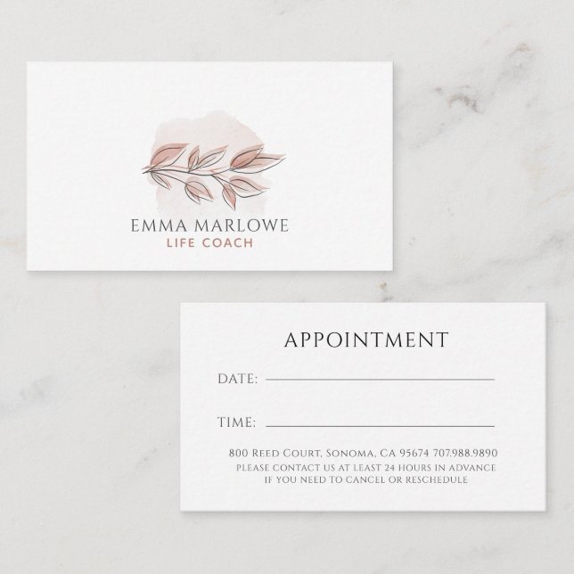 Minimalist Life Coach Botanical Appointment Business Card (Front/Back)