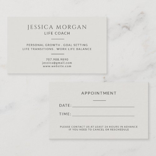 Minimalist Life Coach Business & Appointment Card