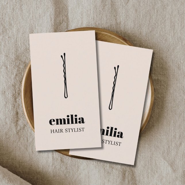 Minimalist Light Beige Black Hair Pin Salon Business Card (Creator Uploaded)