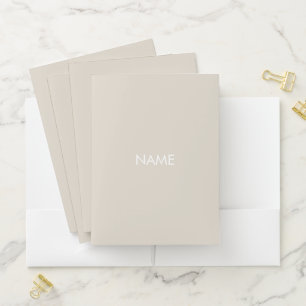 Minimalist light beige custom name text monogram pocket folder