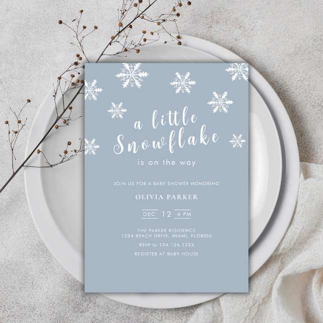 Minimalist Light Blue Blue Winter Baby Shower  Invitation (Minimalist Light Blue Blue Winter Baby Shower Invitation)