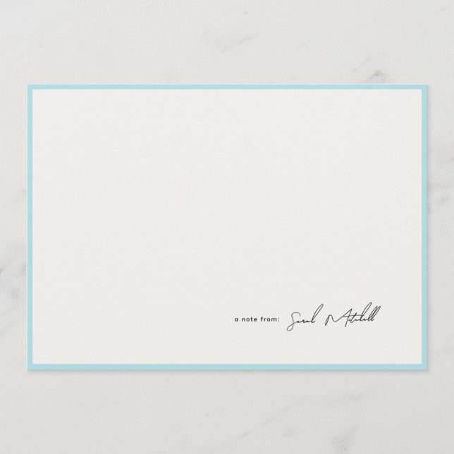 Minimalist Light Blue Border Personalized Script Note Card (Front)