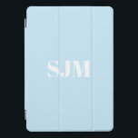 Minimalist light blue custom monogram initials iPad pro cover<br><div class="desc">Minimalist Custom light blue and white monogram initials name modern elegant personalized iPad Pro Cover</div>