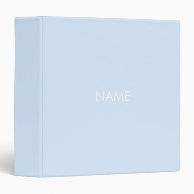 Minimalist light blue custom name monogram solid 3 ring binder (Front/Spine)