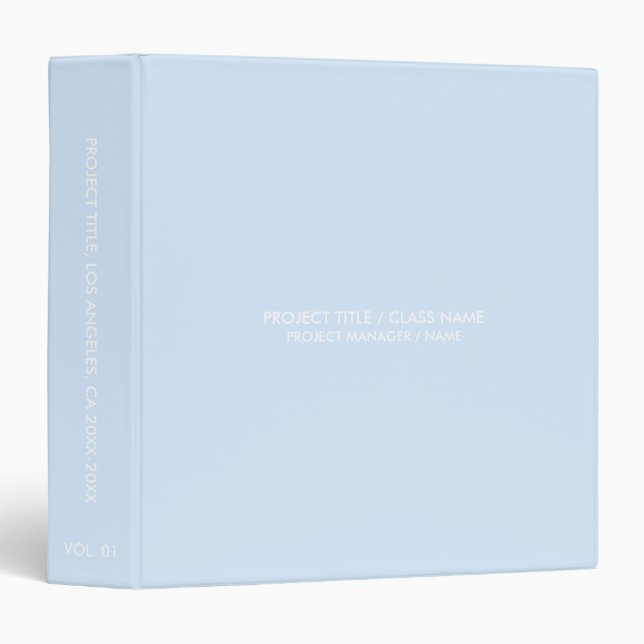 Minimalist light blue custom name professional  3 ring binder (Front/Spine)