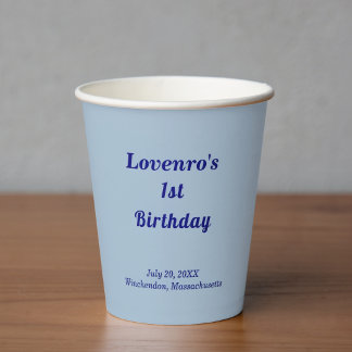 Minimalist Light Blue Kids Birthday Paper Cup