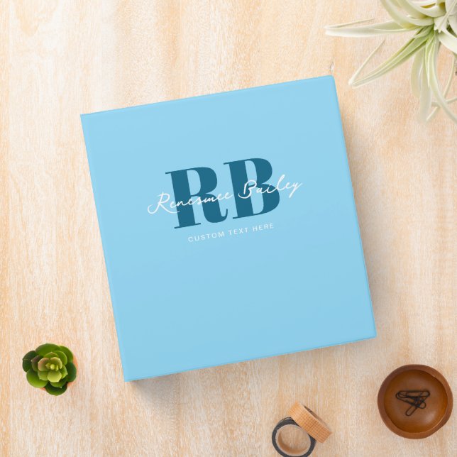Minimalist Light Blue Monogram  3 Ring Binder (In Situ)
