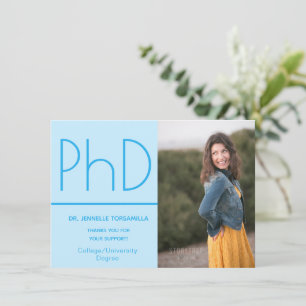 Minimalist Light Blue Photo PhD degree Announcement