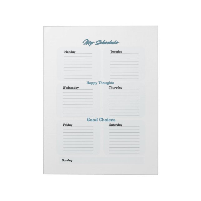 Minimalist Light Blue Planner Schedule Weekly  Notepad (Rotated)