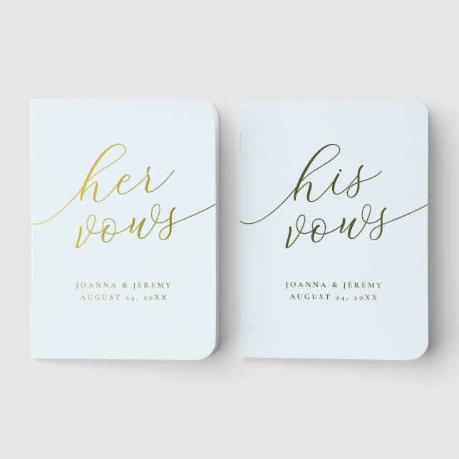 Minimalist Light Blue Script His & Hers Foil Vow Books (Front)