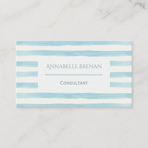 Minimalist Light Blue Watercolor Stripes Business Card