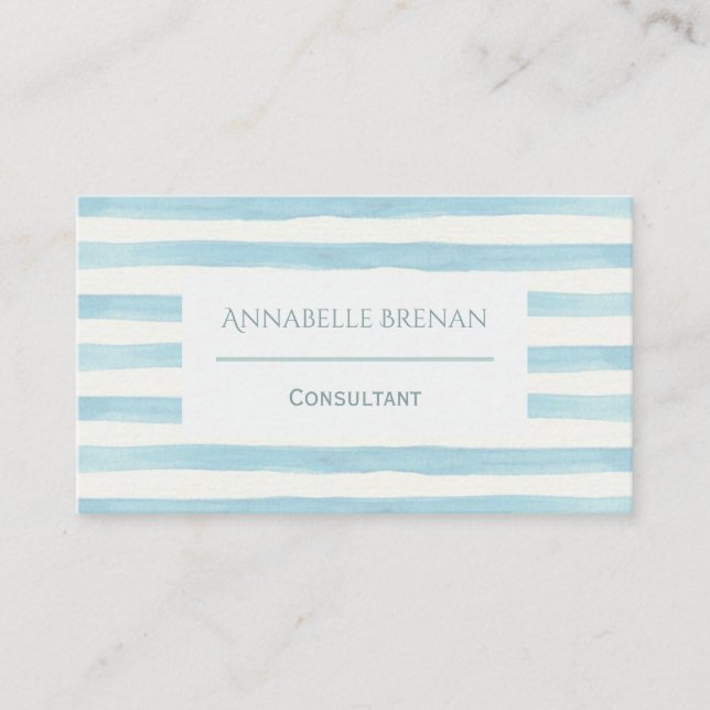 Minimalist Light Blue Watercolor Stripes Business Card (Front)