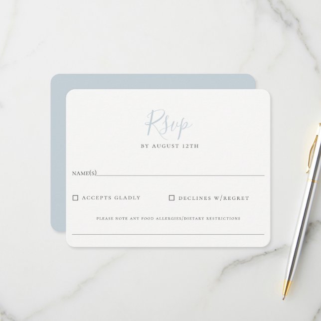 Minimalist Light Blue Wedding RSVP  (Front/Back In Situ)