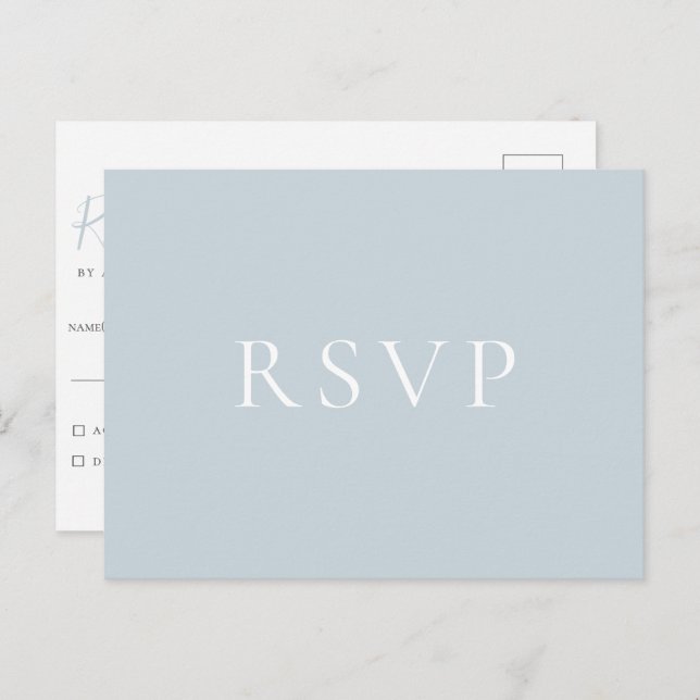 Minimalist Light Blue Wedding RSVP Postcard (Front/Back)