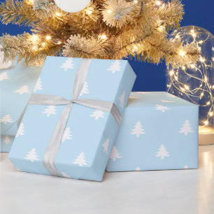 Minimalist light blue white Christmas trees cute Wrapping Paper